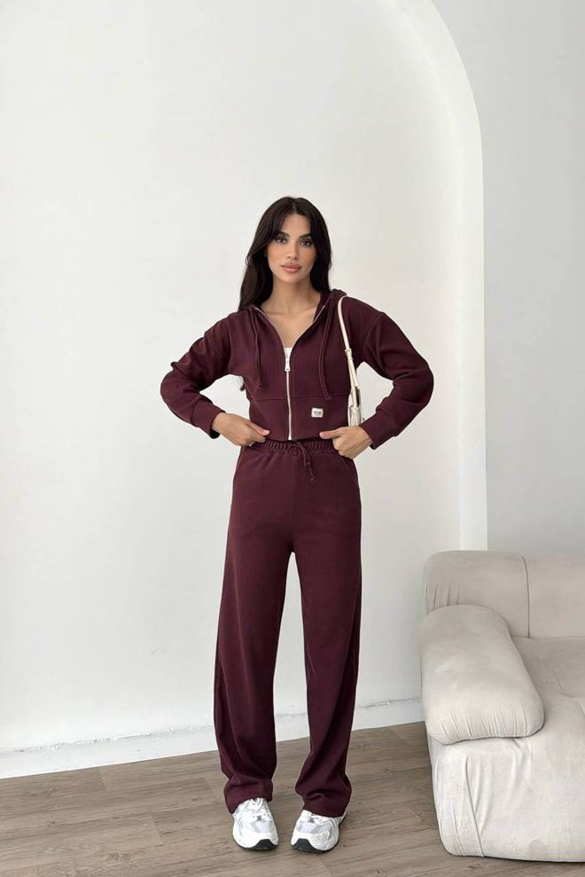 Mode Roy Комплект Спортивного Костюма Бордовый Красный С Капюшоном И Джоггерами Оптовая продажа одежды Повседневный