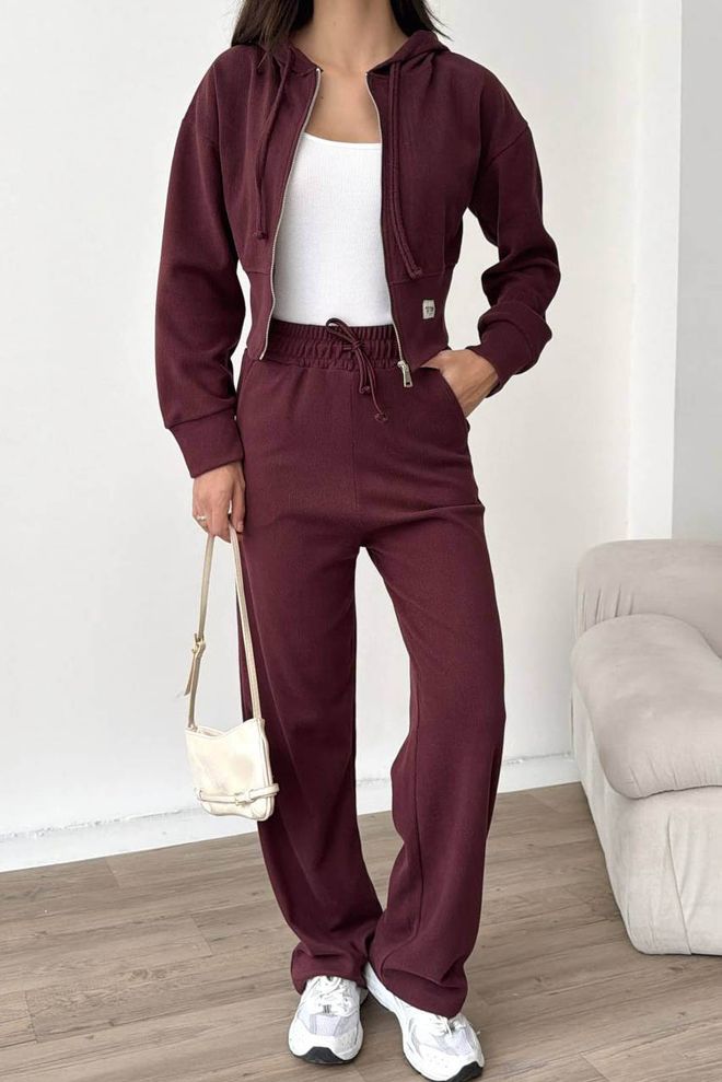 Mode Roy Claret Red Tracksuit With Hooded Neck & Jogger Pants Wholesale Clothing 1