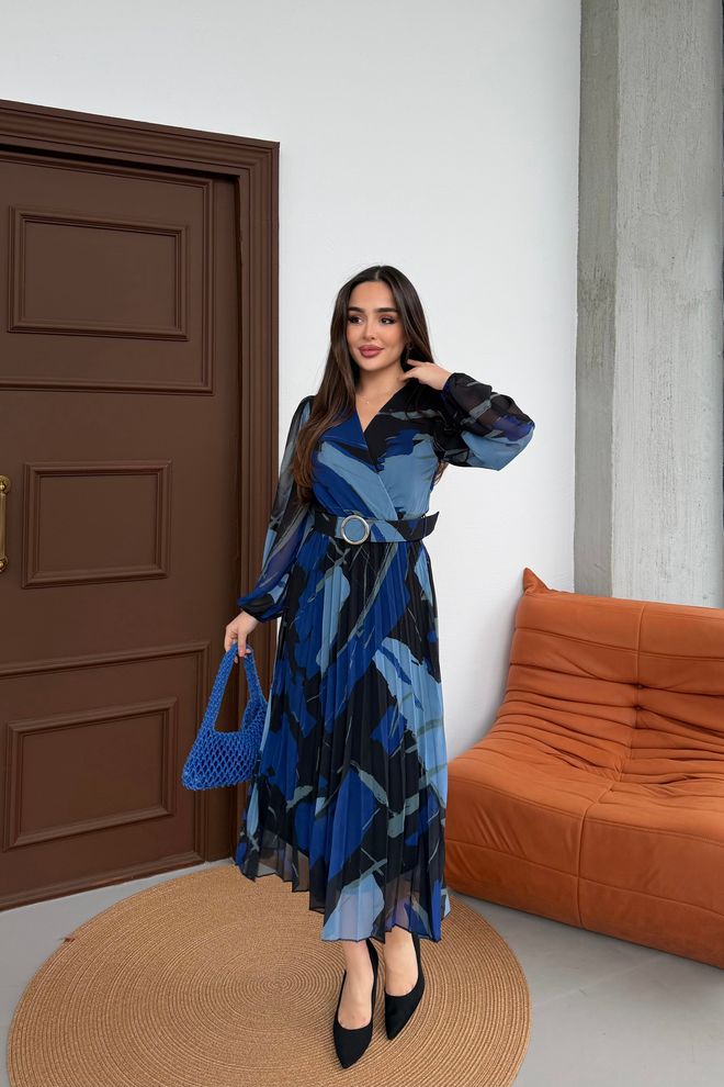 Mode Roy Modrá Elegantná Formálna Vintage Zavinovacie Šaty Veľkoobchod s oblečením Skromný