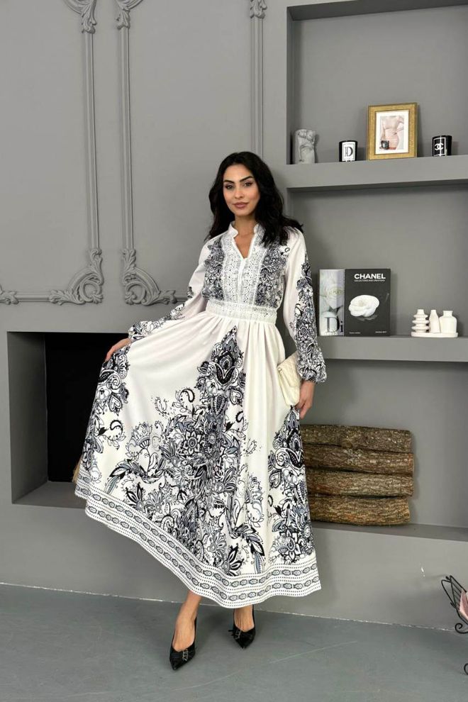 Mode Roy Biele Etnické Šaty Áčkové S Paisley Vzorom Veľkoobchod s oblečením Skromný
