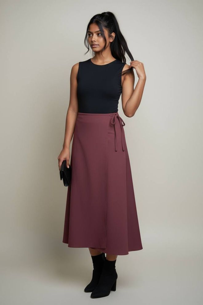 Mode Roy Sijonas Tamsiai Raudona Pelerina Midi „Houndstooth“ Kaklaraištis Didmeninė prekyba drabužiais Kokteilinė