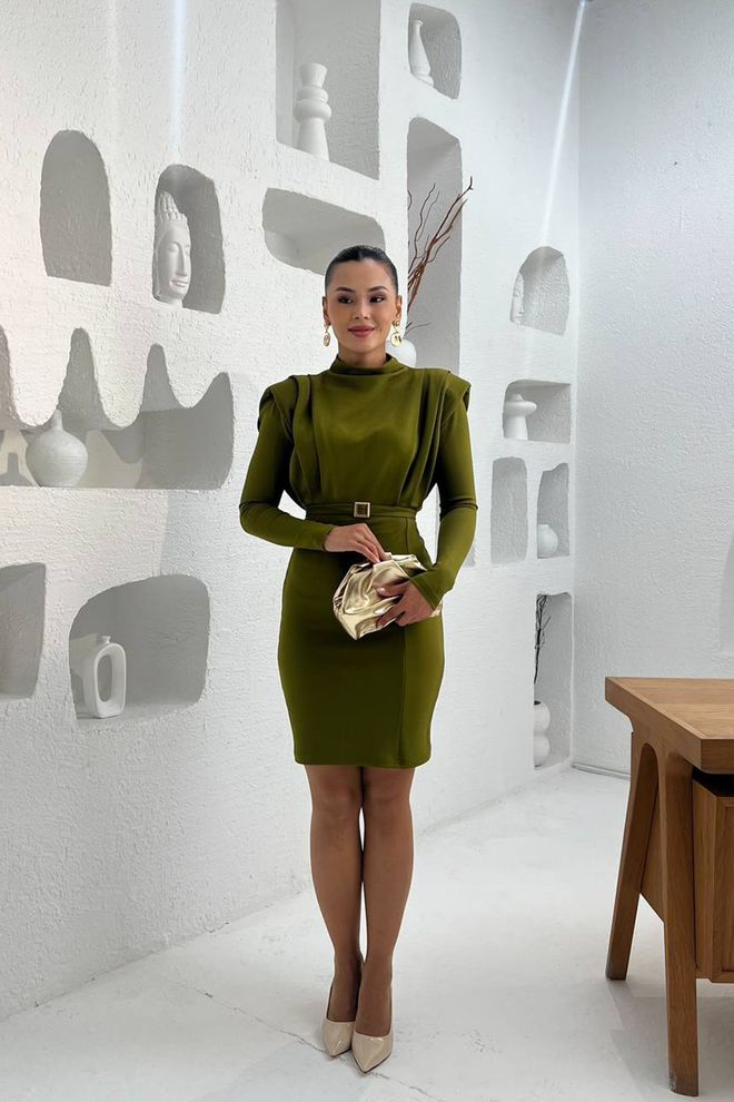 Mode Roy Eleganti Žalia Bodycon Su Aukštu Kaklu Didmeninė prekyba drabužiais Išleistuvės