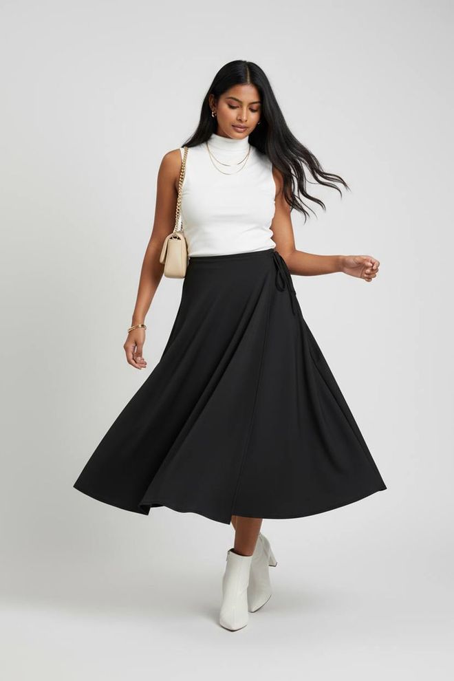 Mode Roy Juoda Eleganti Midi Ilgio Apvyniojama Sijonas Su Aukšta Liemeniu Didmeninė prekyba drabužiais Kokteilinė