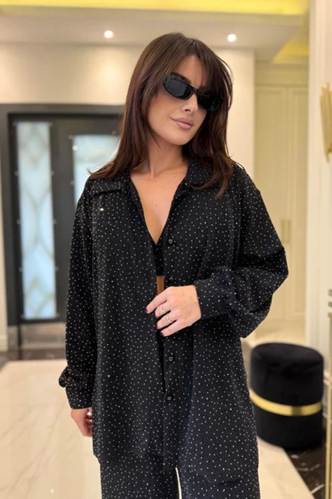 Mode Roy Σετ Κομψό Μαύρο Palazzo Με Πουά Χονδρικό εμπόριο ενδυμάτων Casual