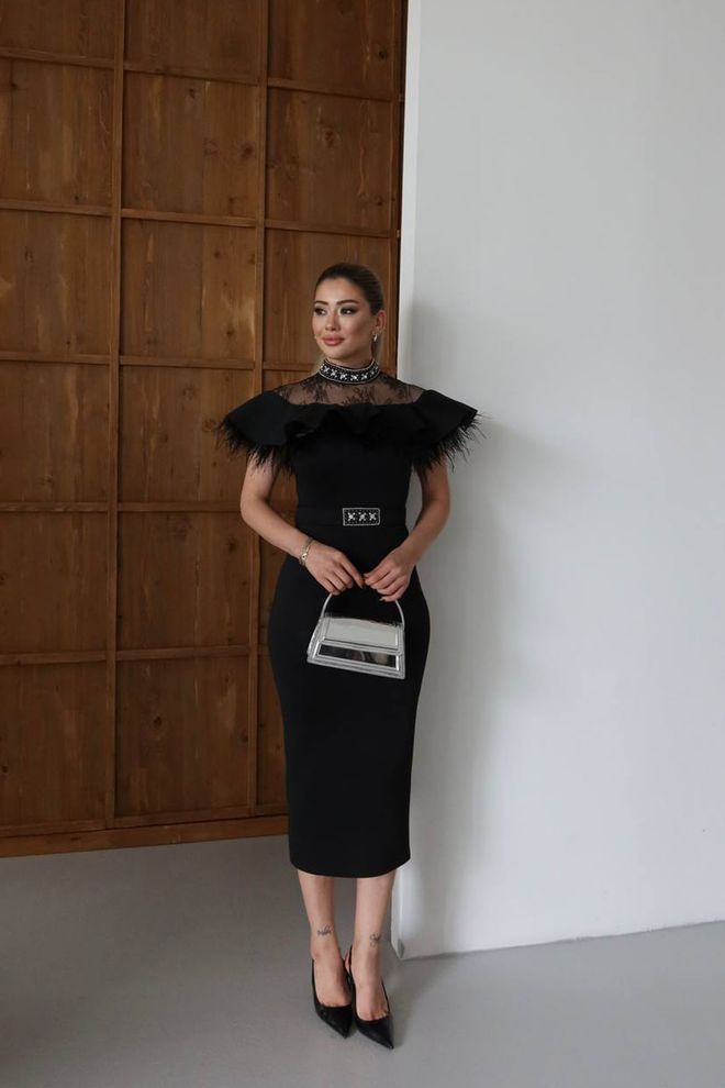 Mode Roy Juodos Elegantiškos „Bodycon“ Su Raukiniais Rankovėmis Suknelė Didmeninė prekyba drabužiais Čiuožėjos