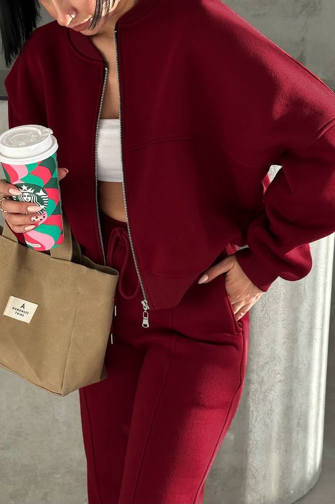 Mode Roy Αθλητική Φόρμα Μπορντό Με Παντελόνι Palazzo Καμπάνα Χονδρικό εμπόριο ενδυμάτων Casual