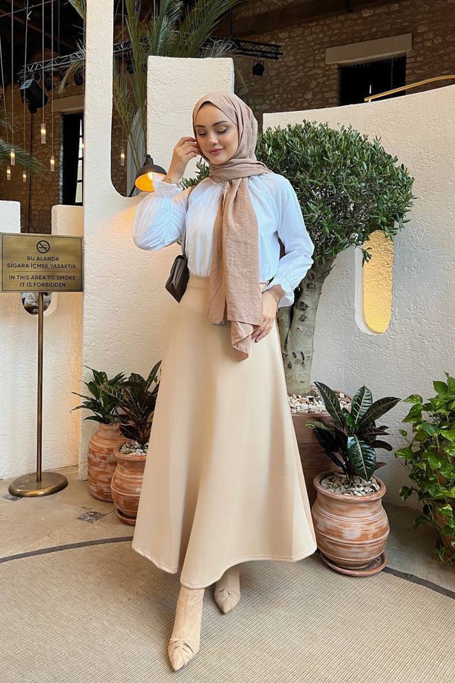 Mode Roy Μπεζ Φούστα Μάξι Φαρδιά Με Μέση Μέτρια Κομψό & Καθημερινό Χονδρικό εμπόριο ενδυμάτων Απλό