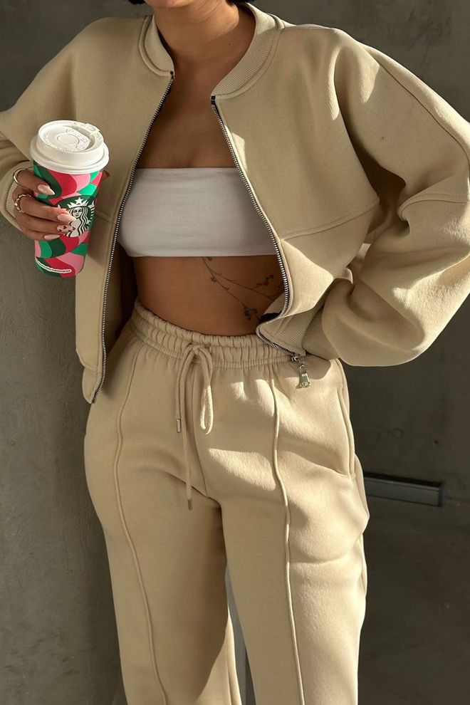 Mode Roy Μπεζ Αθλητική Φόρμα Με Oversized Εφαρμογή & Καμπάνα Τζόγκερ Χονδρικό εμπόριο ενδυμάτων Casual