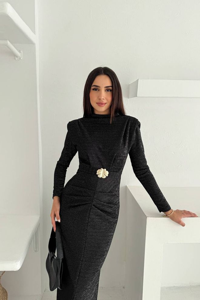 Mode Roy Μαύρο Κομψό Μάξι Φόρεμα Με Ψηλή Λαιμόκοψη Θήκη Χονδρικό εμπόριο ενδυμάτων Επίσημο