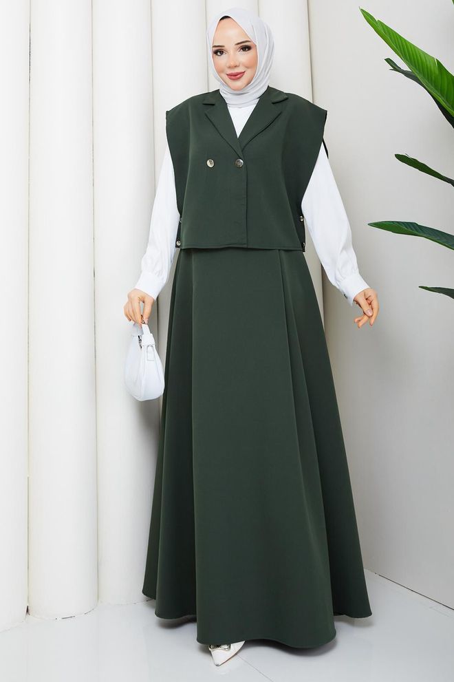 Mode Roy Elegantes Grünes Set Mit Ausgestelltem Maxi Rock Großhandelskleidung Modest