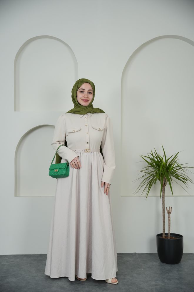 Mode Roy Beige Modest Elegantes Formelles A Linien Kleid Großhandelskleidung Modest