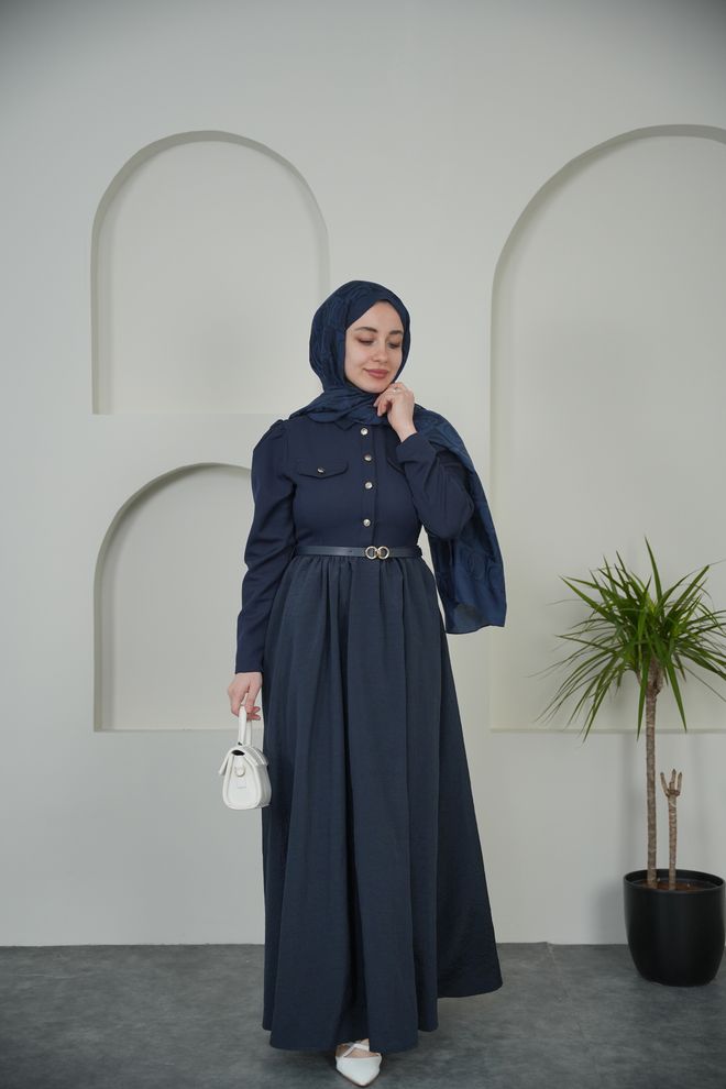 Mode Roy Elegantes Marineblaues Bescheidenes Hemdkleid Großhandelskleidung Modest
