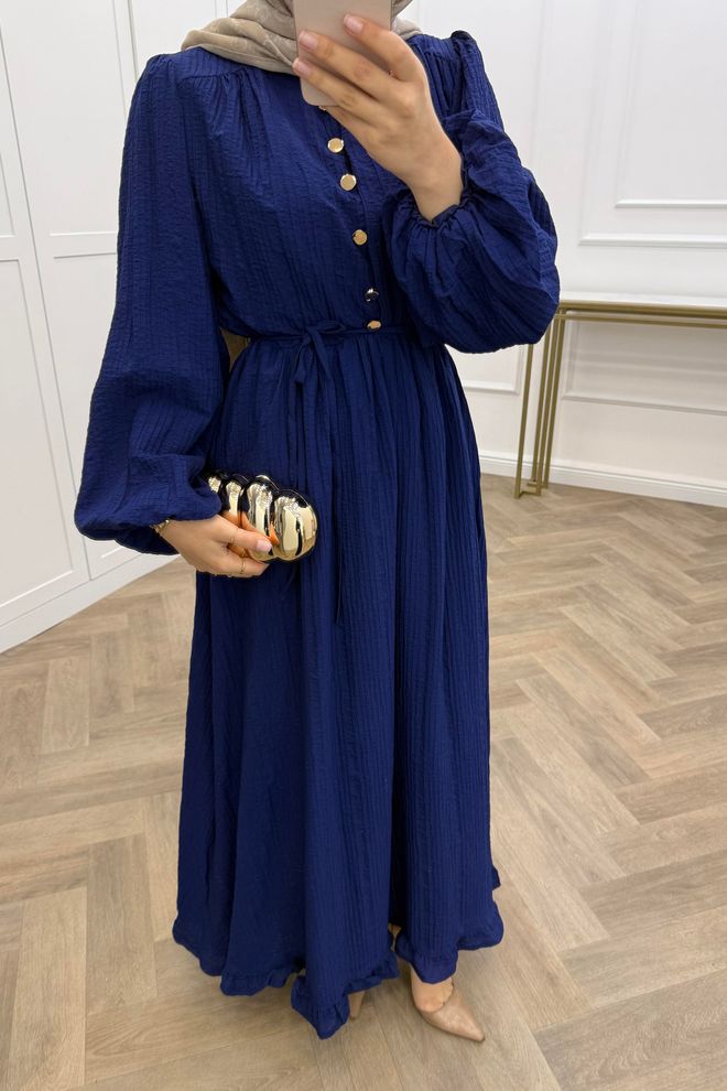 Mode Roy Mornarsko Plava Skromna Elegantna Haljina Zvonolikog Kroja Veleprodaja odjeće Skroman