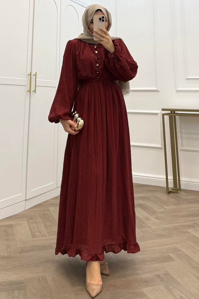Mode Roy Bordo Crvena Zvonolika Haljina Veleprodaja odjeće Skroman