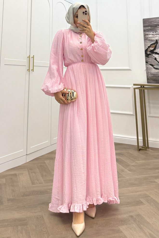 Mode Roy فستان زهري أنيق بقصة ضيقة ومنتفخة ملابس بالجملة محتشم