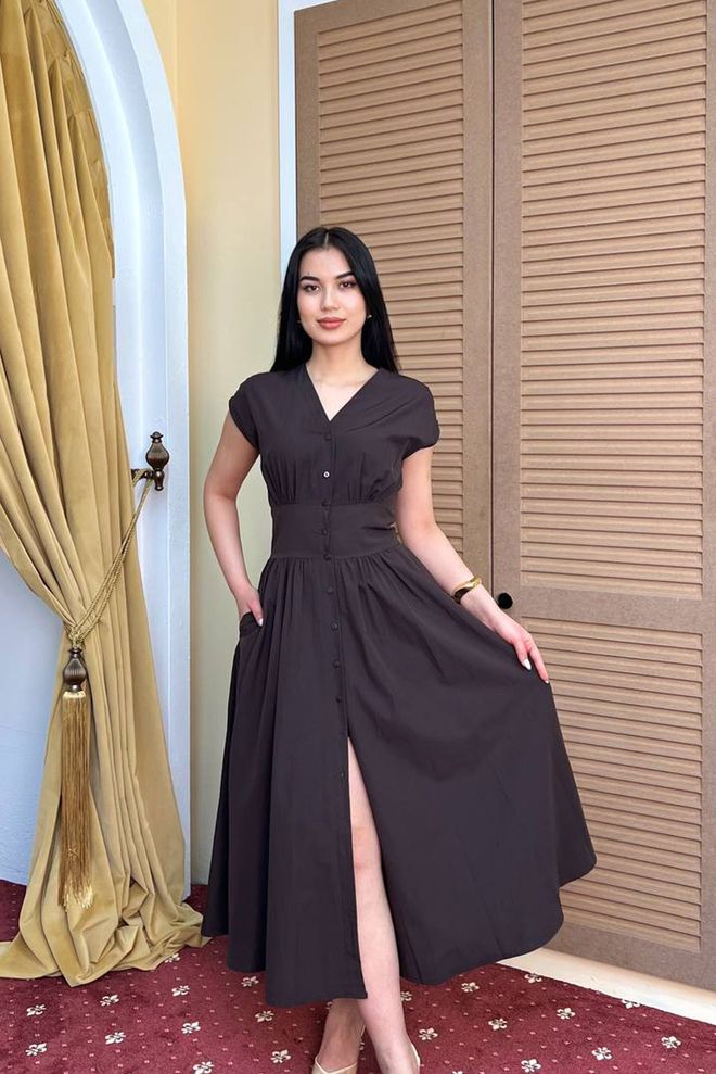 Mode Roy Elegantna Smeđa Fit And Flare Maxi Haljina Veleprodaja odjeće Skroman