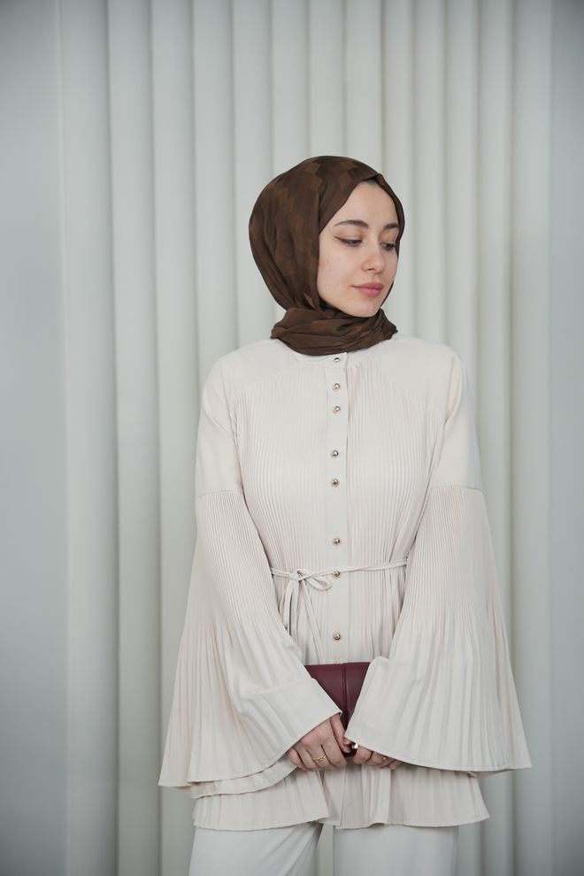 Mode Roy Бежевый Негабаритный Крой Скромный Элегантный Формальный Поставил Оптовая продажа одежды Скромный