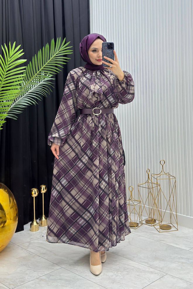 Mode Roy Vestito Elegante Formale Viola A Line Abbigliamento all'ingrosso Modesto