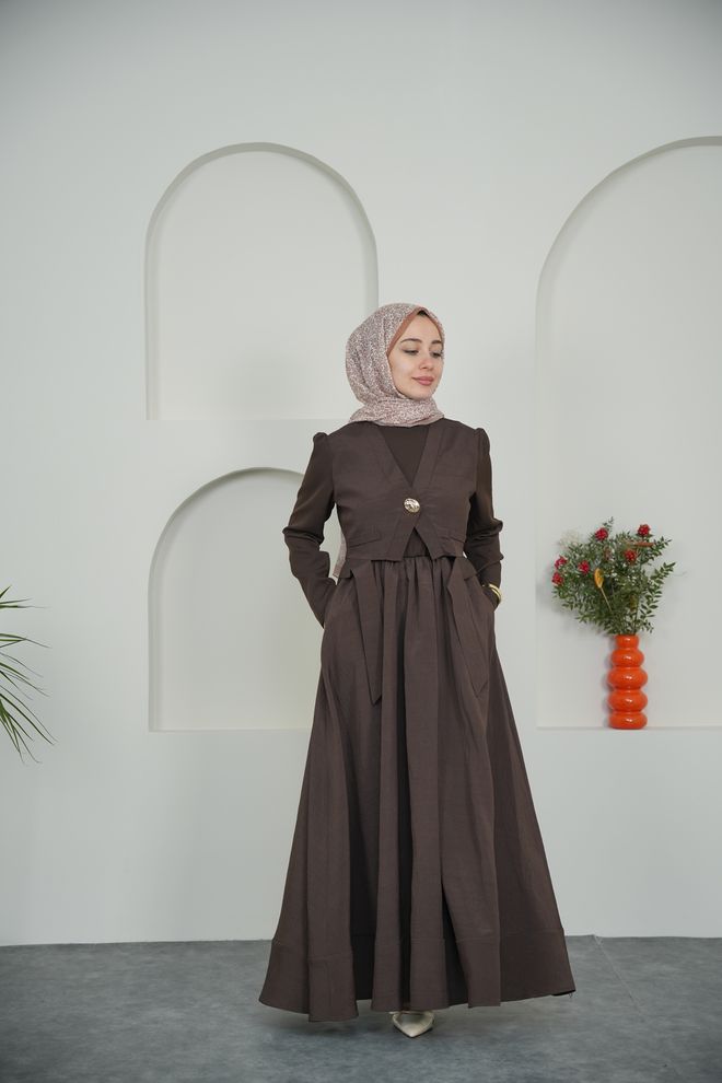 Mode Roy Vestito Marrone Modesto Elegante Formale Abbigliamento all'ingrosso Modesto