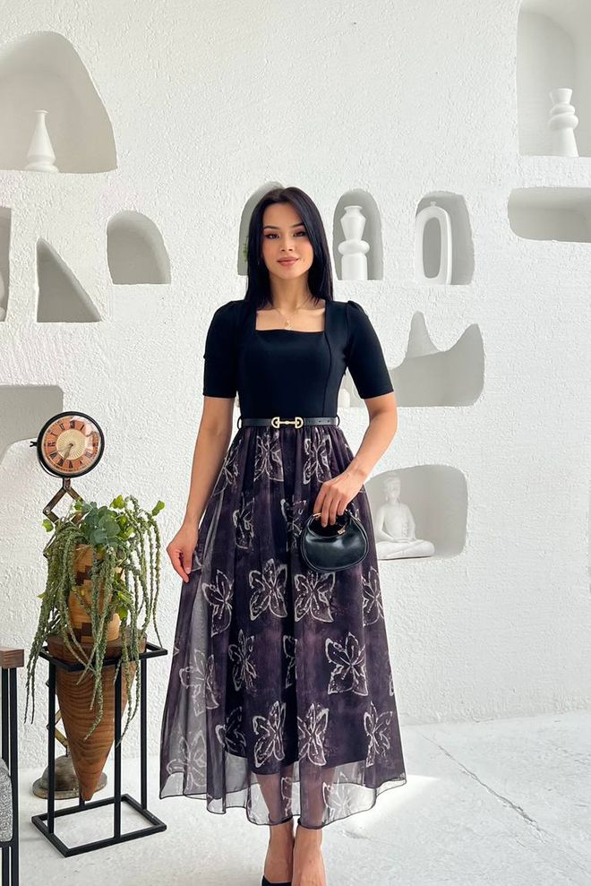 Mode Roy فستان أسود أنيق بقصة ضيقة ومنتفخة ملابس بالجملة محتشم