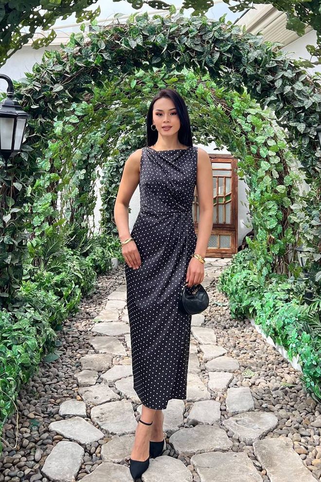 Mode Roy Zwarte Elegante Formele Schedejurk Met Polka Dot Groothandel Kleding Sexy