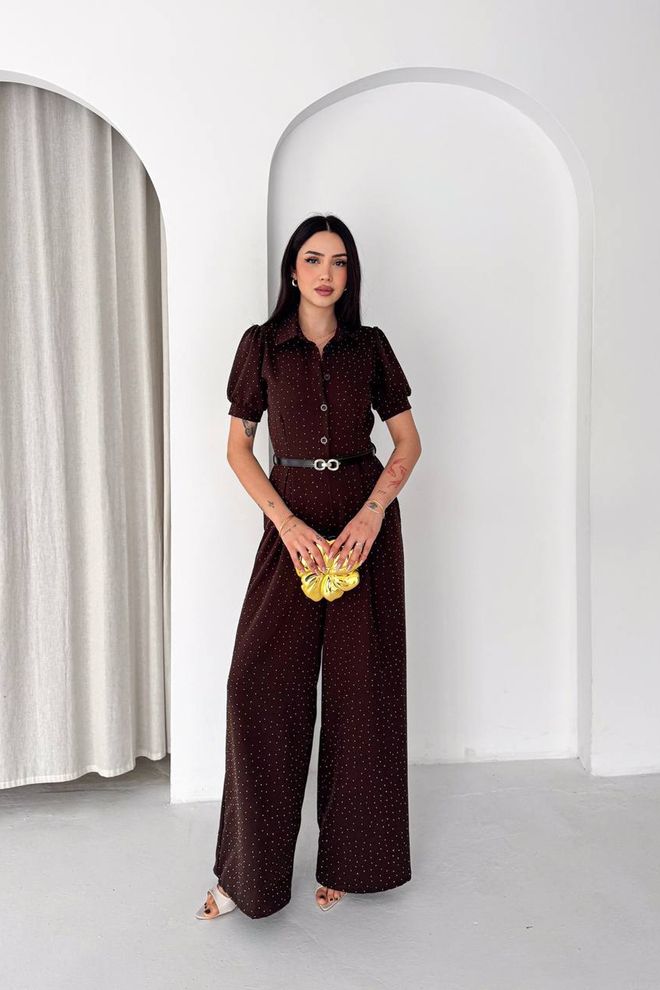 Mode Roy Коричневый Комбинезон Рубашка В Горошек Оптовая продажа одежды Повседневный