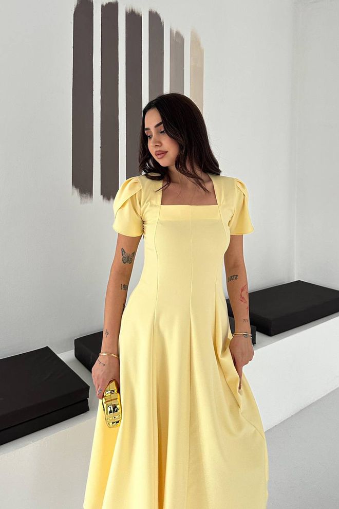 Mode Roy Elegante Gele Fit And Flare Midi Jurk Groothandel Kleding Casual