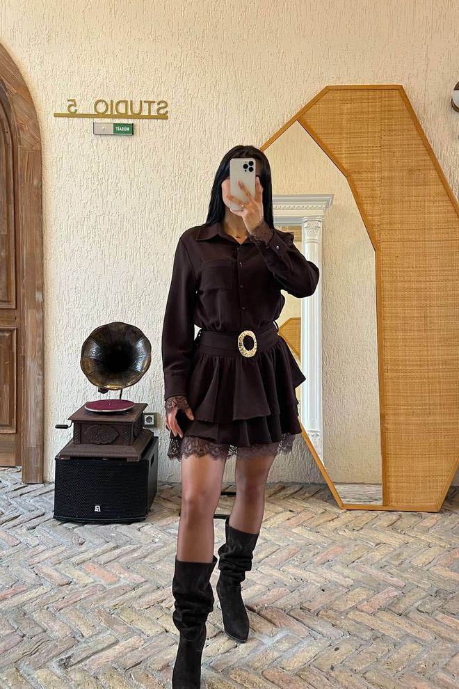 Mode Roy Elegant Black Mini Shirt Dress With Notched Neck Wholesale Clothing Casual