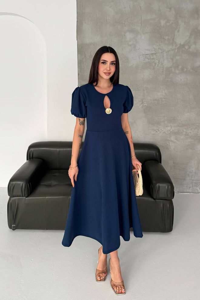 Mode Roy Elegante Vestido Azul Marino Línea A Midi Ropa al por mayor Sexy