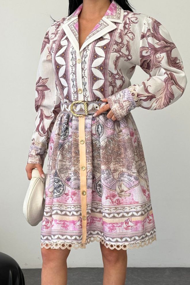 Mode Roy Elegant White Shirt Dress With Floral Pattern Wholesale Clothing 1