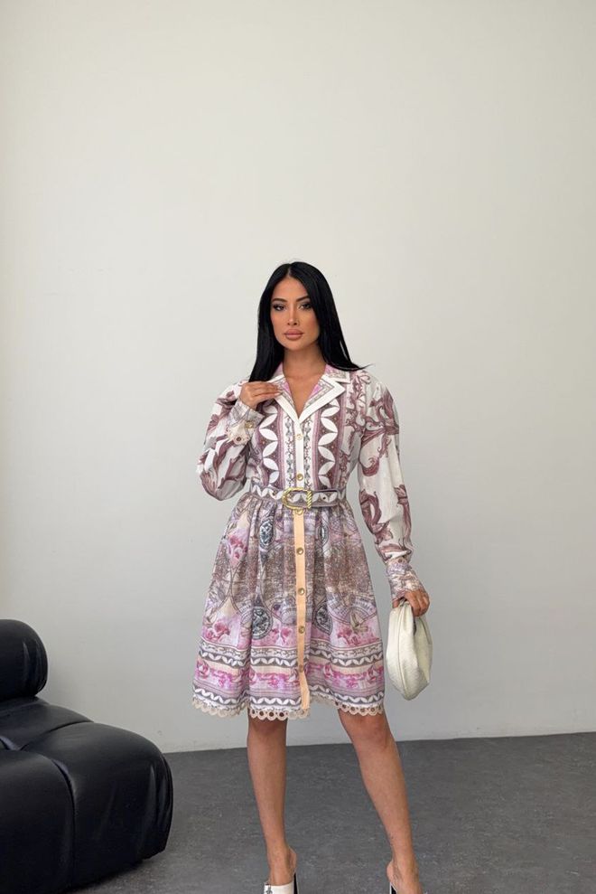 Mode Roy Elegant White Shirt Dress With Floral Pattern Wholesale Clothing Casual