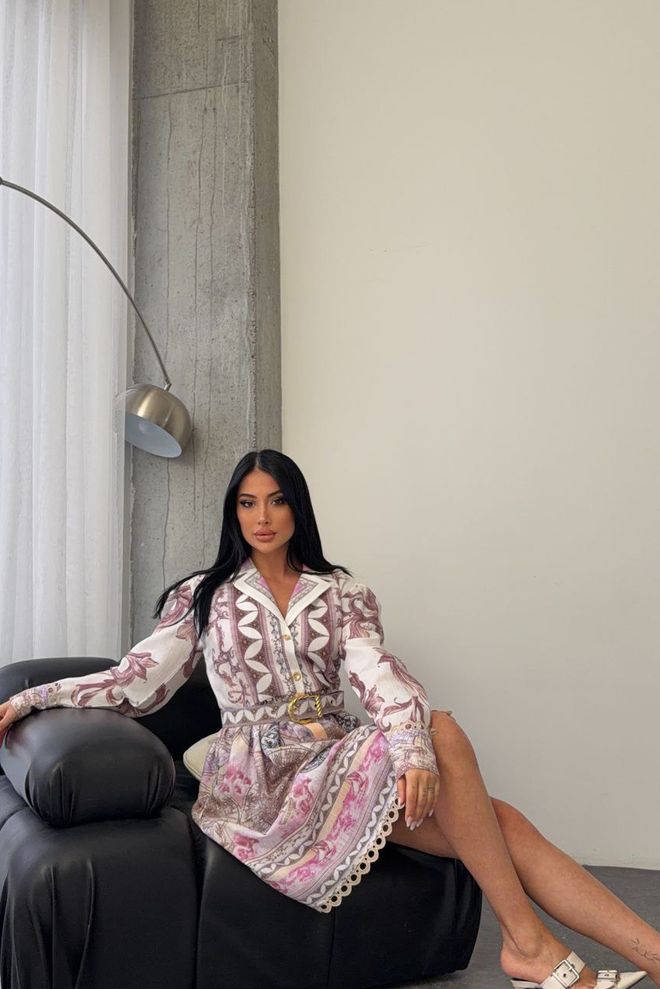 Mode Roy Elegant White Shirt Dress With Floral Pattern Wholesale Clothing Work