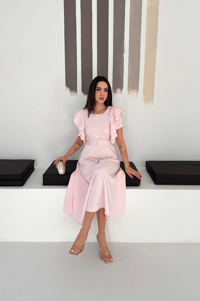 Mode Roy Elegant Pink A Line Dress With Ruffle Half Sleeves Wholesale Clothing Work