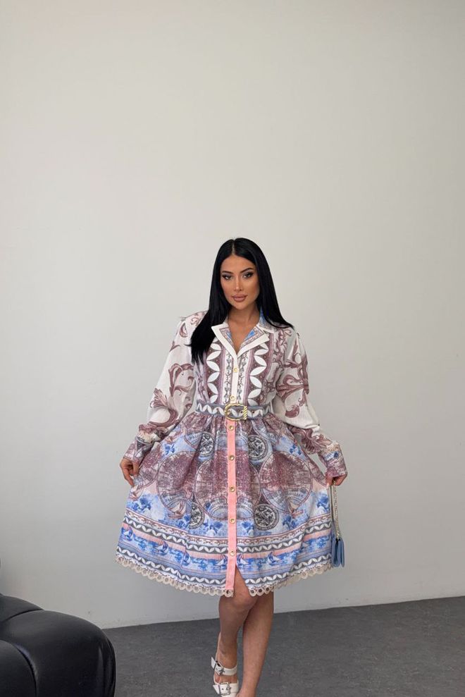 Mode Roy فستان لون المزيج قميص برقبة محززة ملابس بالجملة غير رسمي