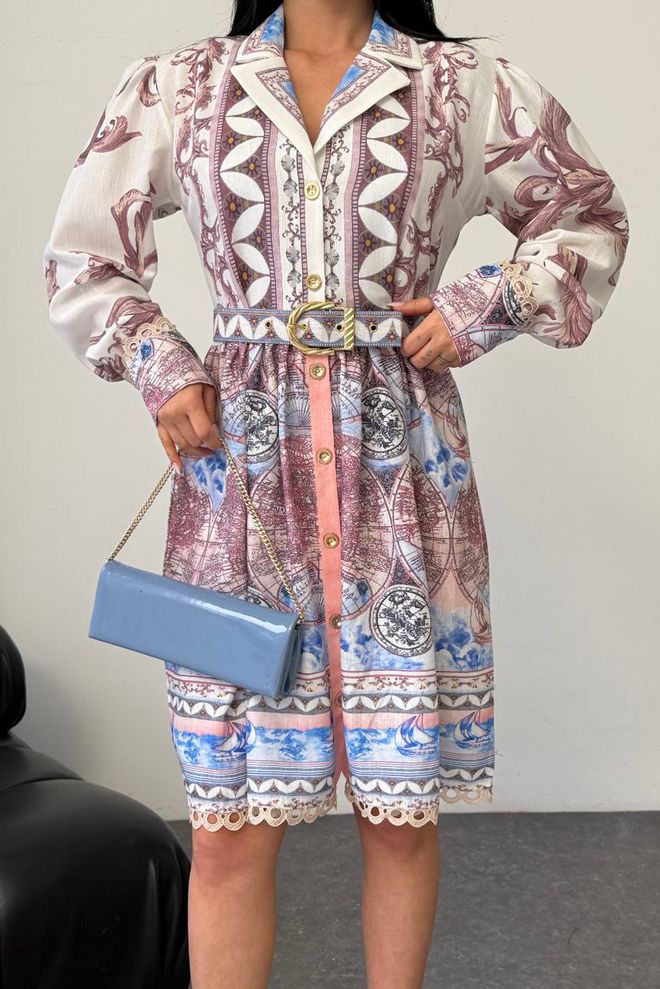 Mode Roy Mix Color Shirt Dress With Notched Neck Wholesale Clothing 1