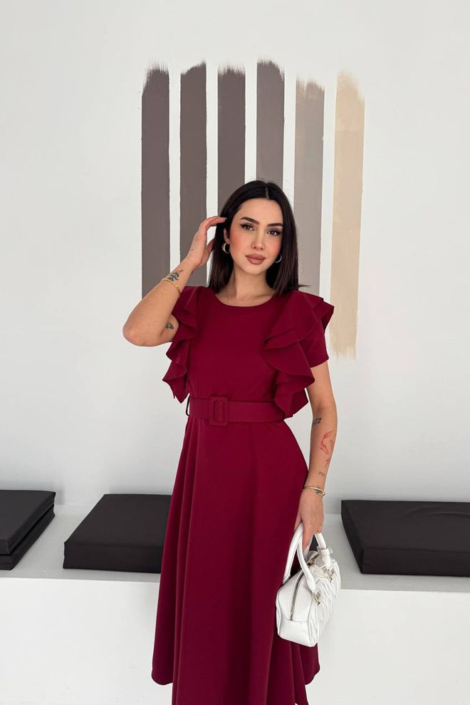 Mode Roy Claret Red Fit And Flare Midi Dress Wholesale Clothing Work