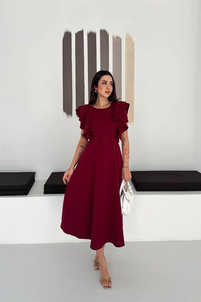 Mode Roy Claret Red Fit And Flare Midi Dress Wholesale Clothing 1