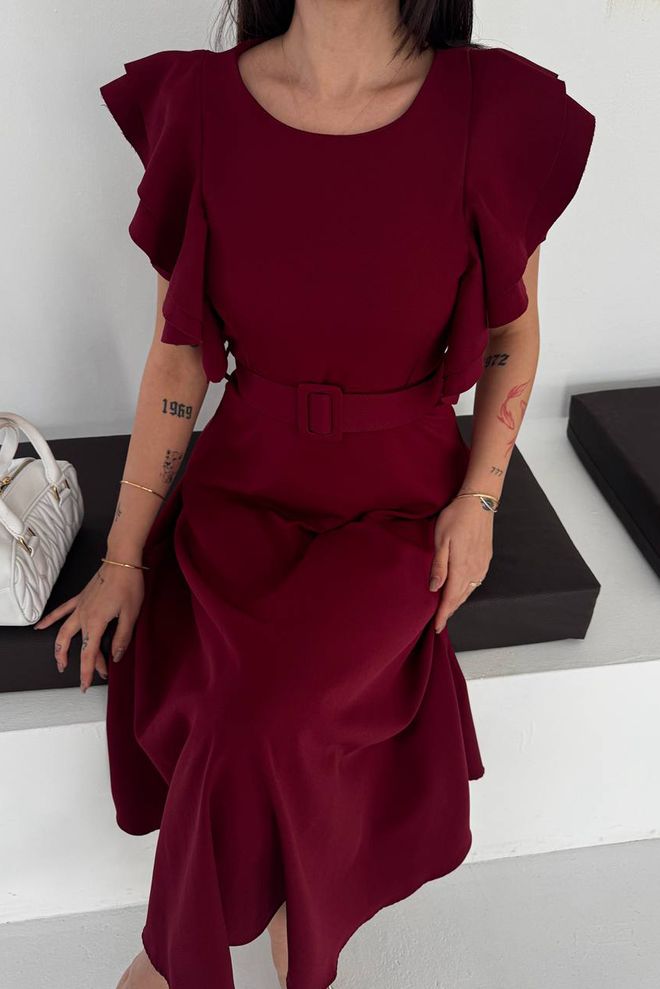Mode Roy Claret Red Fit And Flare Midi Dress Wholesale Clothing Modest