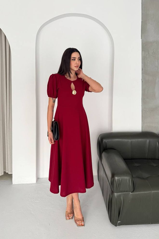 Mode Roy Claret Red Elegant Fit And Flare Dress Wholesale Clothing 1