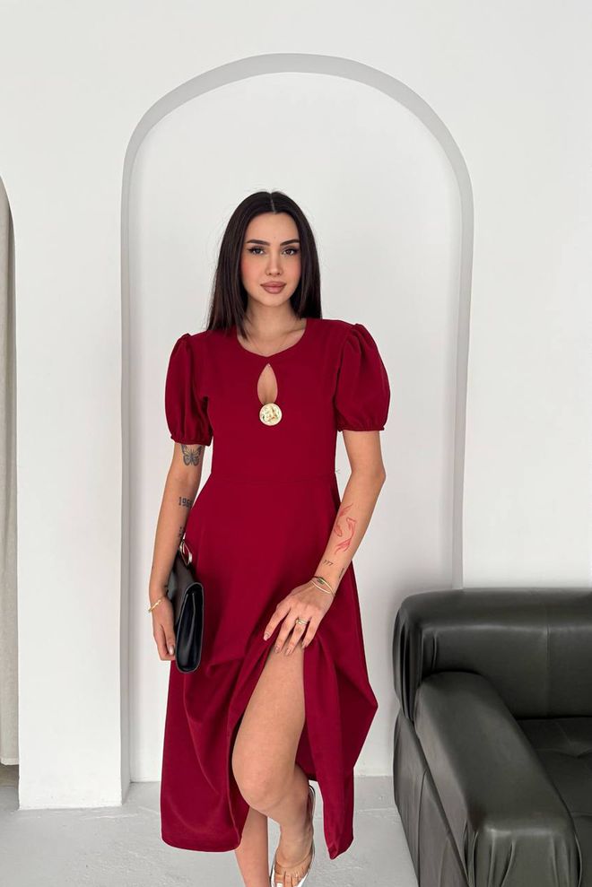 Mode Roy Claret Red Elegant Fit And Flare Dress Wholesale Clothing Birthday