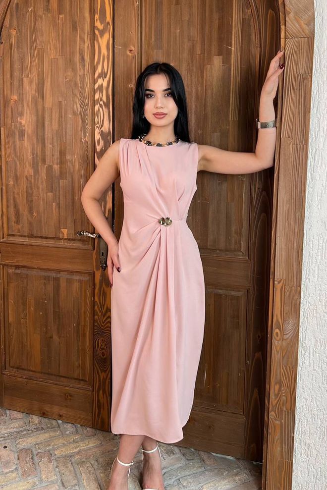 Mode Roy Κομψό Ροζ Φόρεμα Θήκη Με Μανίκια Καπέλο Χονδρικό εμπόριο ενδυμάτων Σοδειά