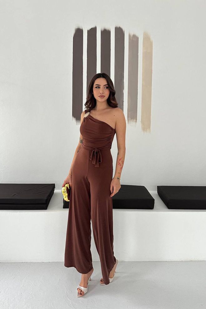 Mode Roy Καφέ Κομψή Εφαρμοστή Ολόσωμη Φόρμα Με Εναν Ωμο Χονδρικό εμπόριο ενδυμάτων Σοδειά