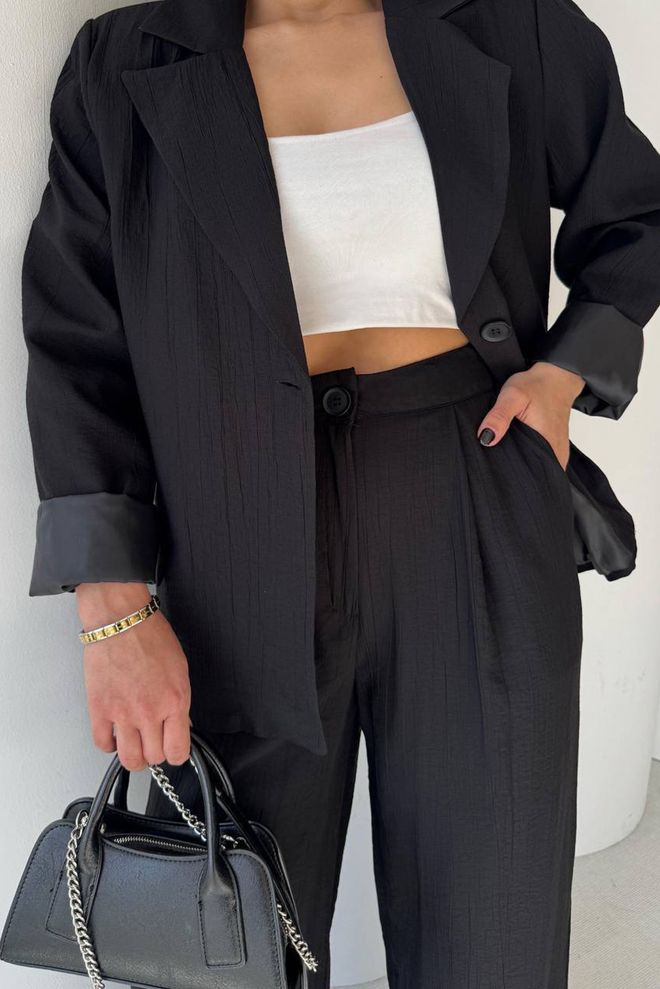 Mode Roy Black Formal Elegant Suit With Wide Leg Palazzo Pants Wholesale Clothing Work