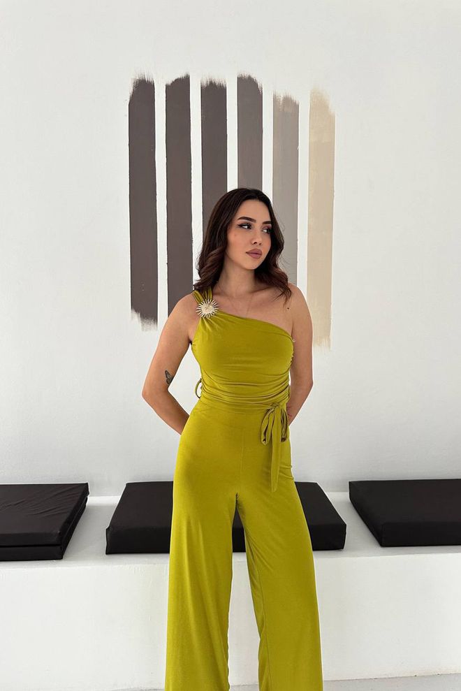 Mode Roy Žalias Elegantiškas Prigludęs Kombinezonas Be Rankovių Su Vieno Peties Iškirpte Ir Užtrauktuku Didmeninė prekyba drabužiais Kokteilinė