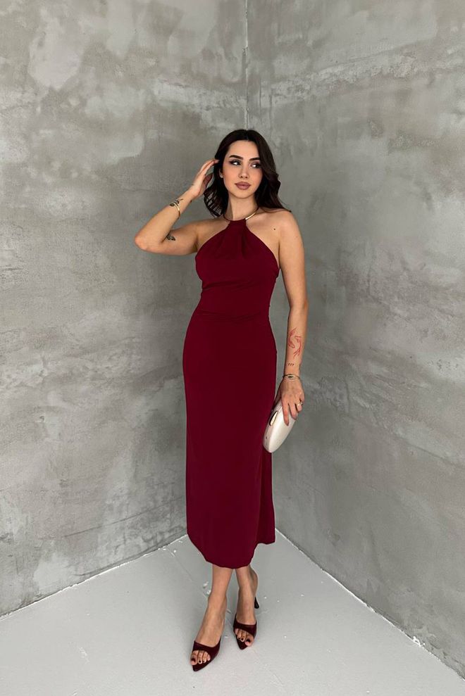 Mode Roy Μπορντό Σέξι Κομψό Glam Slip Φόρεμα Χονδρικό εμπόριο ενδυμάτων Σέξι