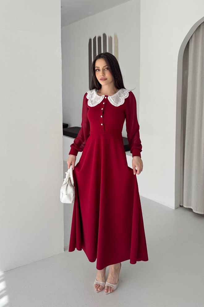 Mode Roy Claret Red Fit And Flare Maxi Dress Wholesale Clothing Modest