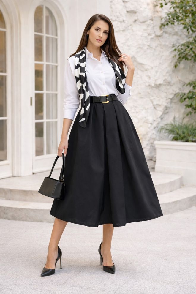 Mode Roy Черная Элегантная Юбка А силуэт Миди С Высокой Талией Оптовая продажа одежды Скромный