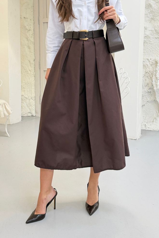 Mode Roy Элегантная Коричневая Плиссированная Юбка Миди Оптовая продажа одежды Скромный