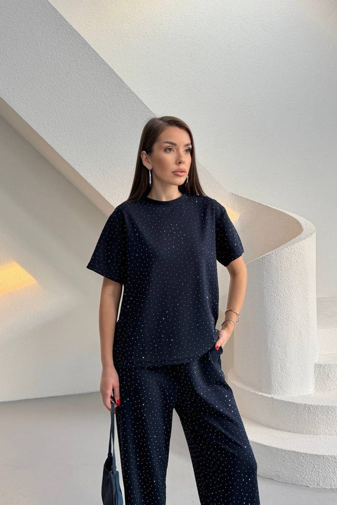 Mode Roy Schwarzer Palazzohose Pailletten Set Großhandelskleidung Lässig