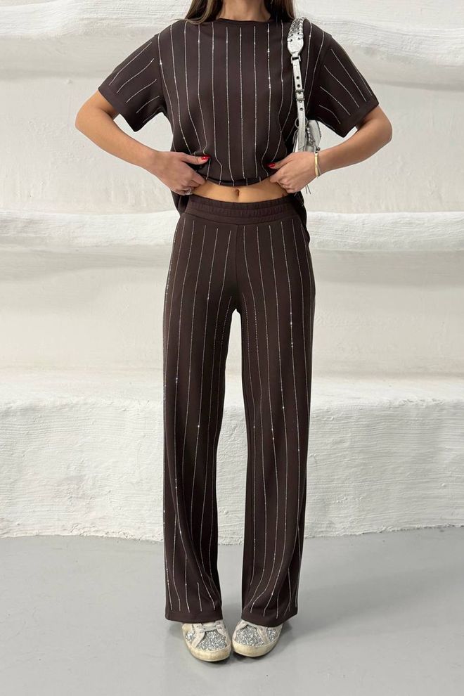 Mode Roy جلس بني كاجوال سبورت مع تصميم مخطط مطرز ملابس بالجملة غير رسمي